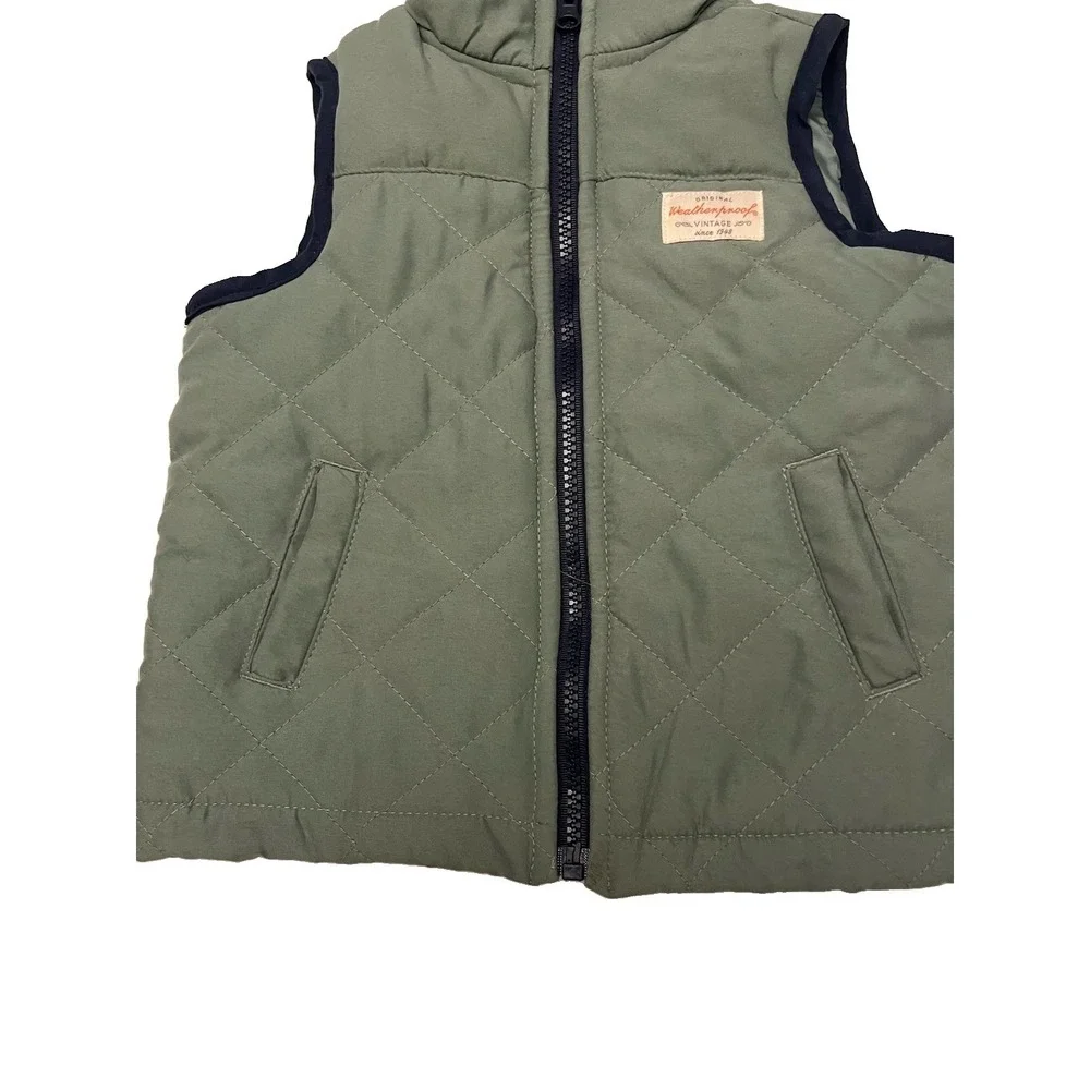 VTG Weatherproof Kids Lined Zip Vest Olive Green Slit Pockets Isolated Sz 3T